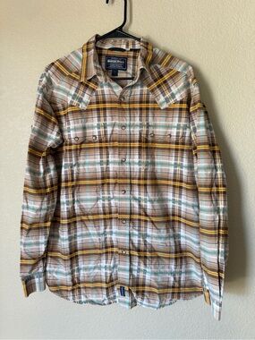 Rough Stock Panhandle Slim Plaid Western Pearl Snap Shirt Men’s L